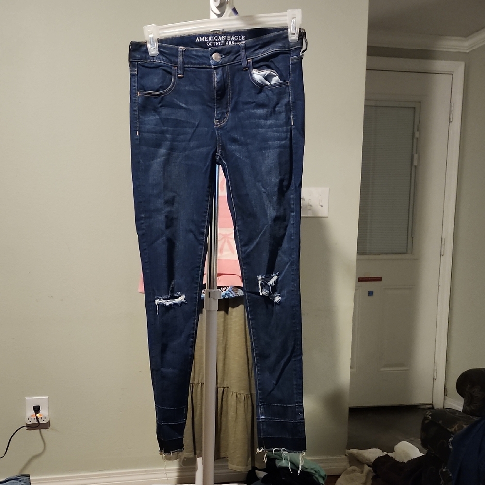 American Eagle Outfitters Navy Blue Ripped Skinny Jeans